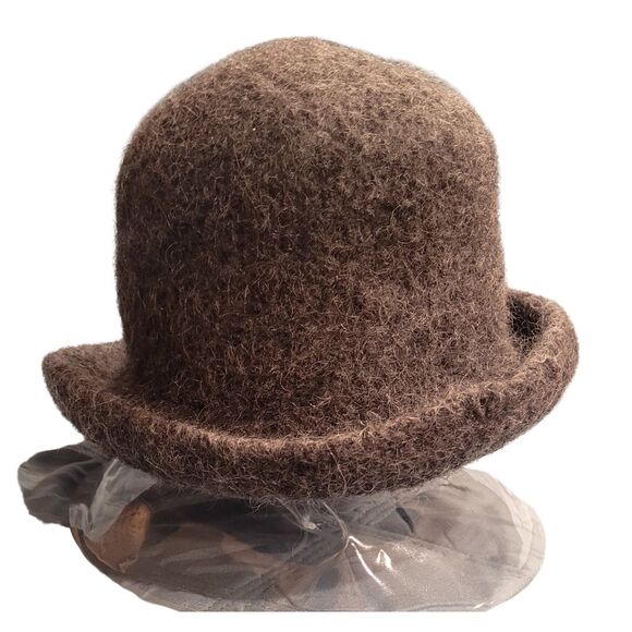 Gray Felted Bowler Hat Rosette Rolled Brim Women's Wool Vintage Cap - Picture 5 of 5